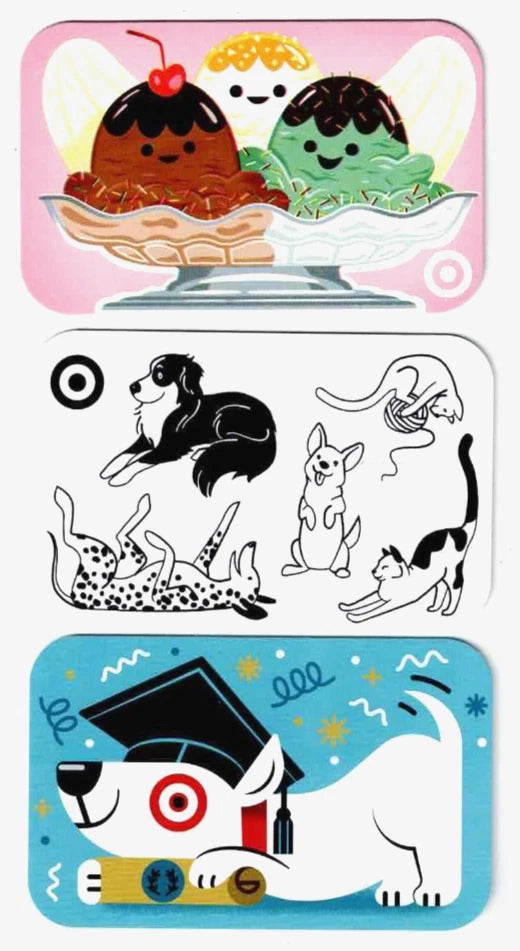 Target Gift Card - LOT of 3 - Dogs, Cats, Ice Cream, Grad - NO Value